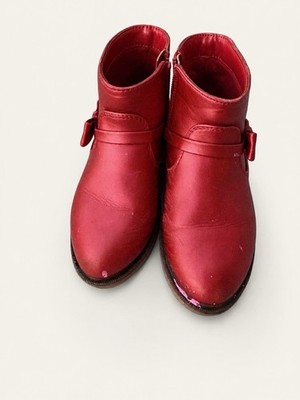 Cat & Jack Girls Red Ankle Booties Size 12 Buckle Side Zip
