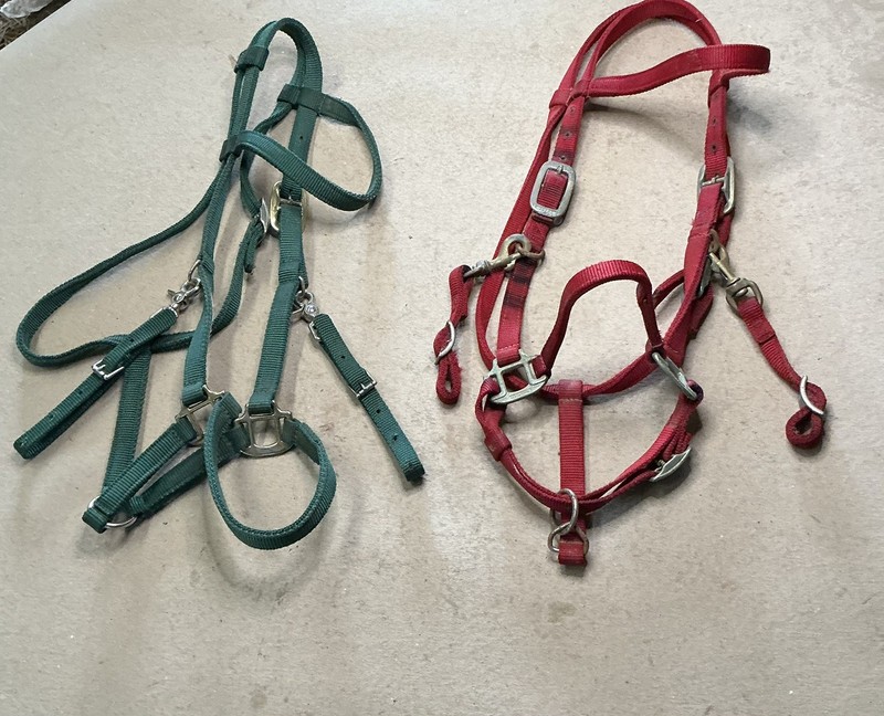 Lot Of 2 Nylon Western Bridle Halter Combo Trail Bridles Used Horse Tack Lot