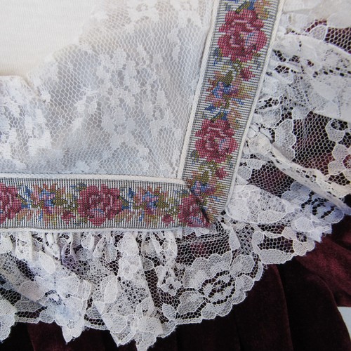 Vtg Harold Square Girl's Dress Size 4T Burgundy Velvet Lace Collar Embroidered - Picture 3 of 10