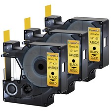 3PK 45023 Black on Gold Label Tape For DYMO D1 12mm x 7M LabelManager 210 350
