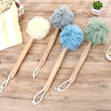 Back Scrubber Wooden Long Handle Bath Sponge Shower Soft Nylon Cleaner Washer