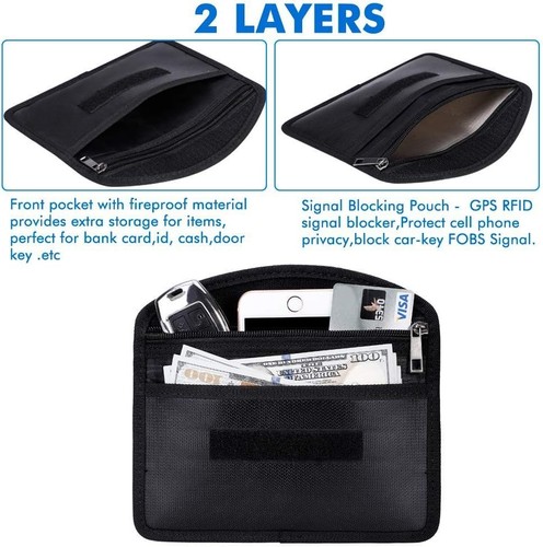 Fireproof Faraday Bag with Zipper Anti-Tracking EMF GPS RFID Car 1pcs, Black - Picture 3 of 7