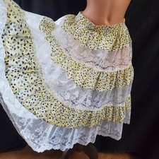 Square Dance Circle Full Flare Skirt YELLOW FLORAL Prairie Country Western LARGE