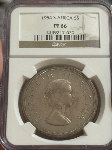 South Africa, 1954 AR Proof 5 Shillings, NGC PF66, GEM, Mintage 3150, Rare!