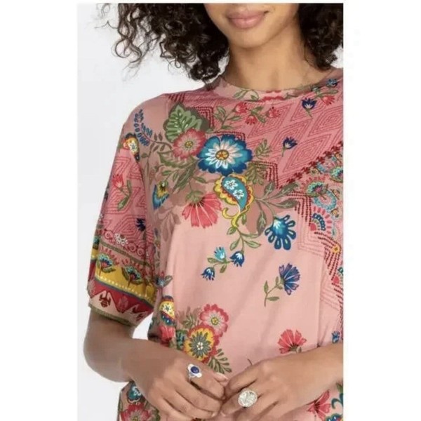 Johnny Was Lakshmi Oversized Cropped Tee Soft Bamboo Blend T-shirt top Sz XS