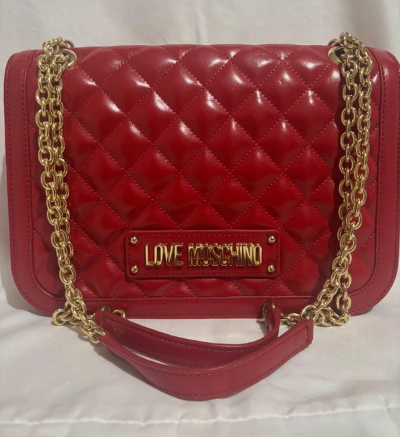 Love Moschino borsa tracolla donna rossa trapuntata ecopelle catena oro