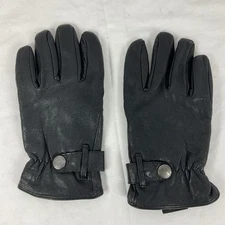 Timberland Oxford Gloves Men Medium Black Leather Elastic Wrist Snap Strap