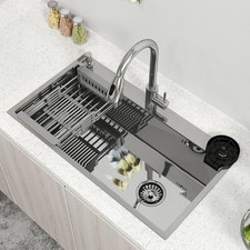 Stainless Steel Kitchen Sink Drop In Top Mount 28"/30"/32" Single Bowl Sinks
