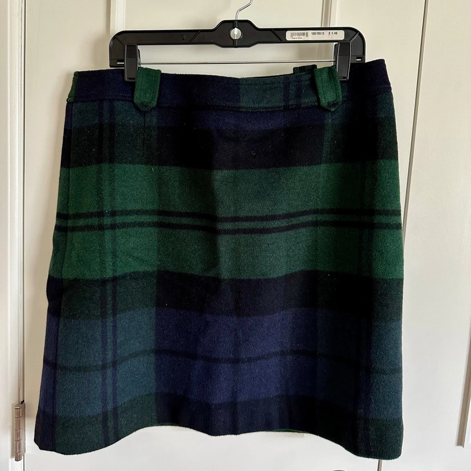 Talbots Women’s Wool Blend Plaid Skirt Size 14  Blue Green Straight Pencil