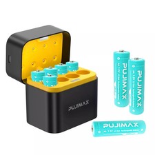 1.5V 3400mWh PUJIMAX Rechargeable Lithium Batteries AA 8-Pack with Fast Charger