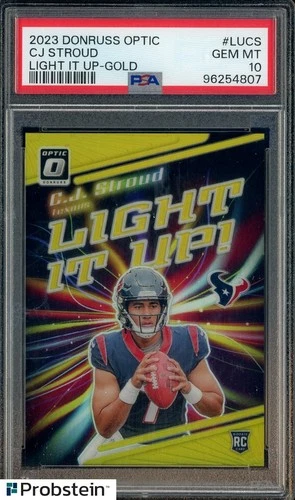 2023 Donruss Optic Light It Up Gold Prizm CJ Stroud RC Rookie 2/10 PSA 10
