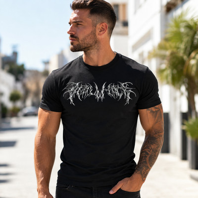 Gothic Metal Graphic Tee Silver Tribal Cyber Streetwear Slim Fit T Shirt