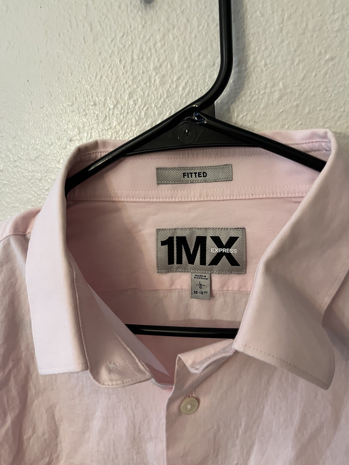 Express 1MX Fitted Solid Button Shirt Pink Dress … - image 2