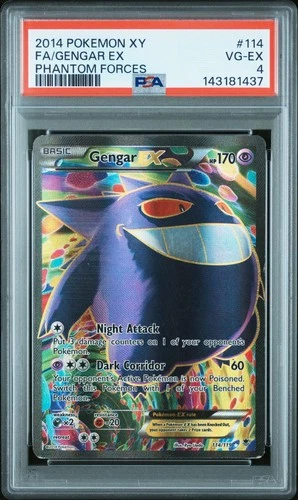 2014 POKEMON XY PHANTOM FORCES #114 FULL ART/GENGAR EX PSA 4
