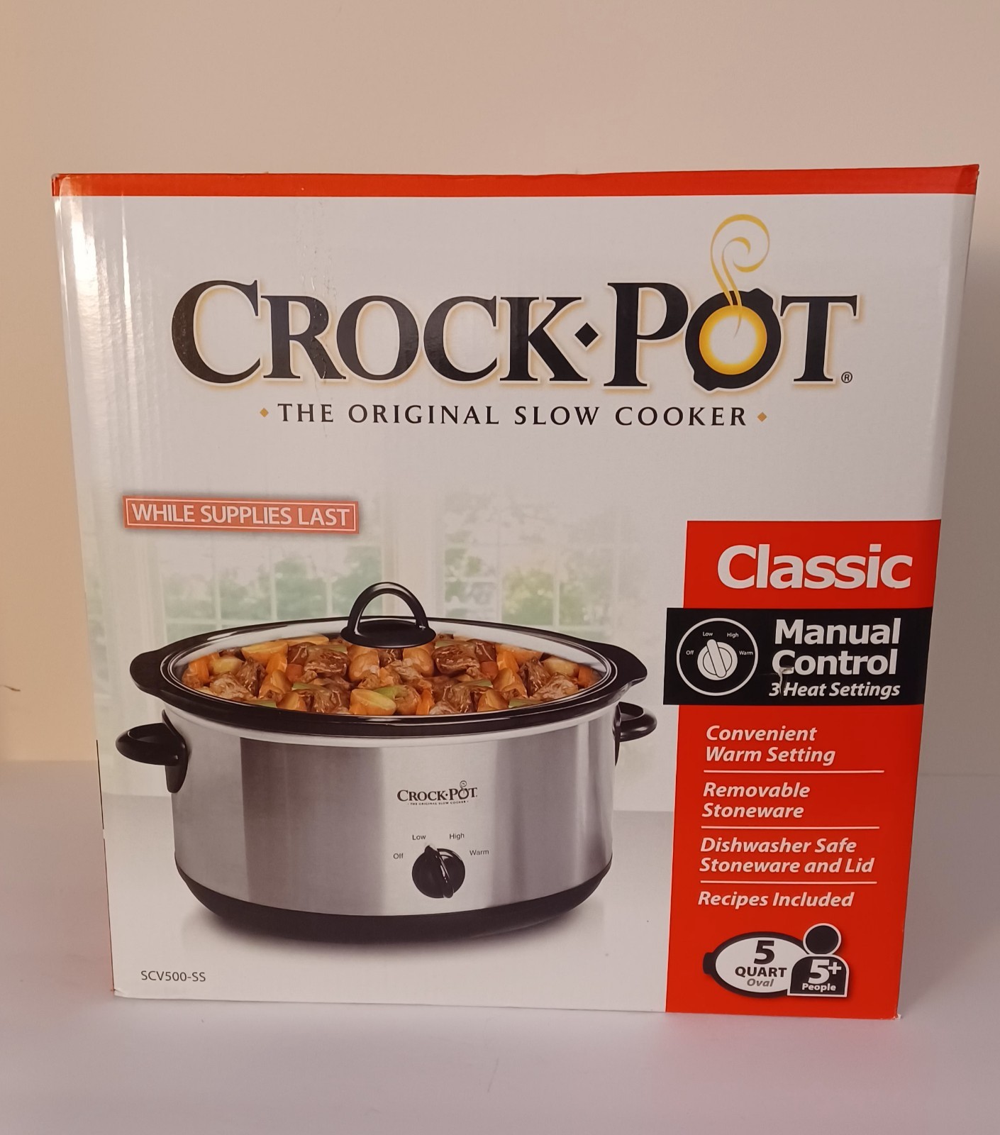 New! Crockpot Manual 5 Quart Slow Cooker Stainless Steel SCV500-SS 