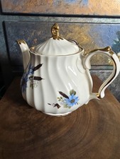 Vintage Sadler Teapot  Blue & White Fliwer Decals With Gold Trim