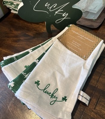 Cupcakes & Cashmere St.Patrick's Day (8)Napkins Lucky Shamrock Cotton Embroided