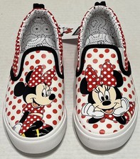 Disney Minnie Mouse Big Girl 3 Slip On Sneaker Shoe Prep White Red Polka Dot NWT