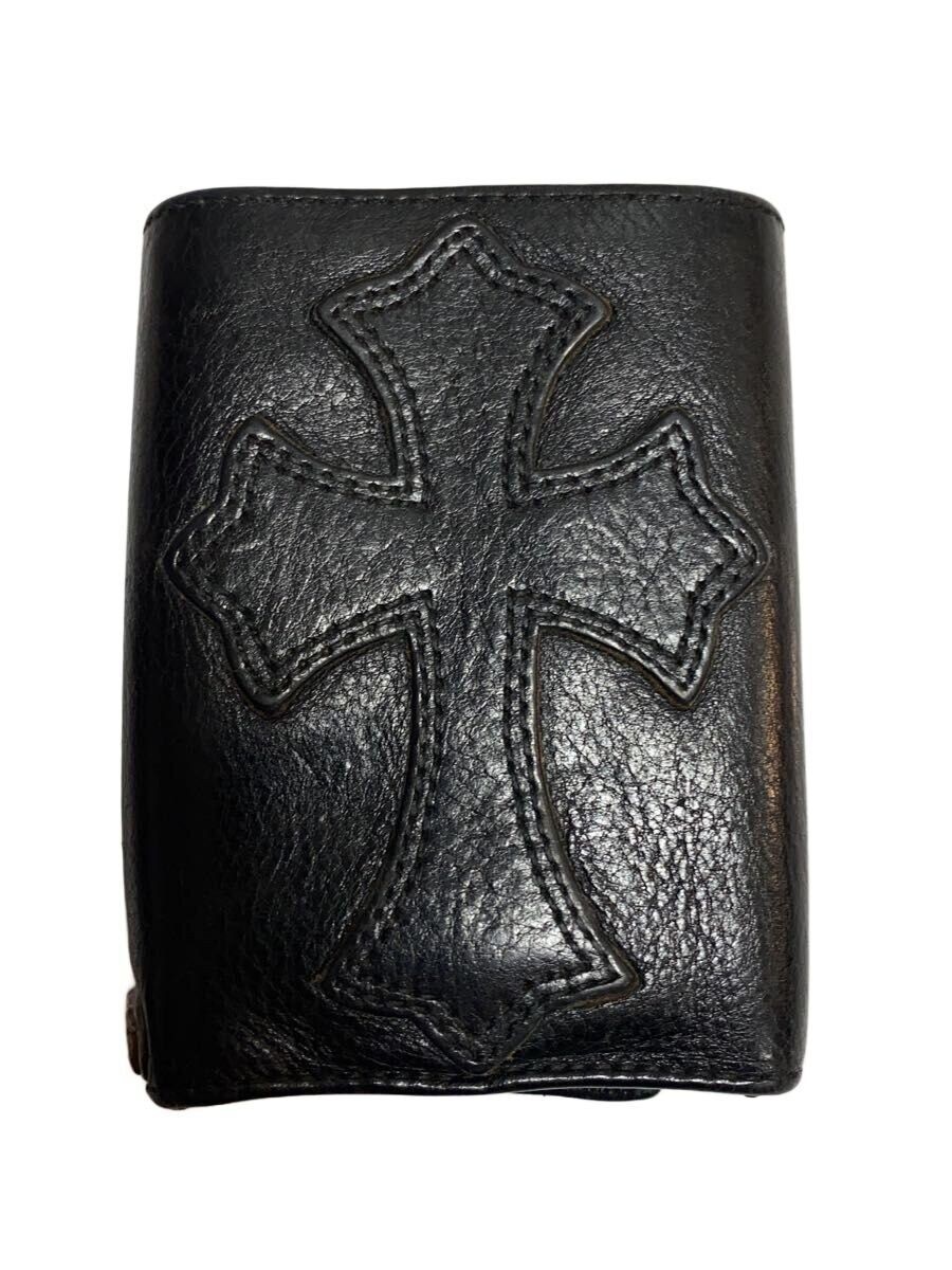 CHROME HEARTS Fold Wallet Trifold Cemetery Cross Patch Leather BLK Men Used thumbnail 2