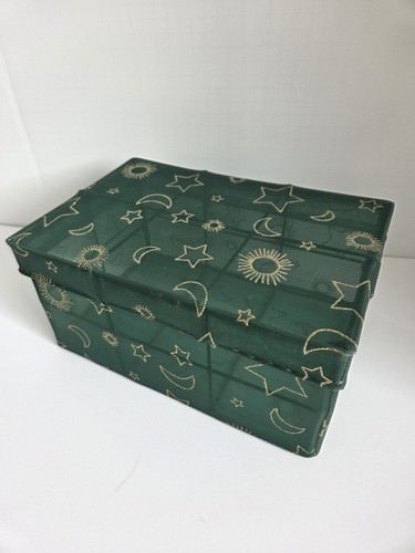 Celestial Box Glitter Moon Stars Vintage 1990s Green Mesh