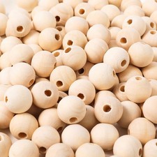 300pcs 20mm Wood Beads Natural Unfinished Round Wooden Loose Beads Wood Space...