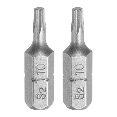 2pcs 1/4'' Hex Shank T10 Head 1'' Length S2 Torx Screwdriver Bit