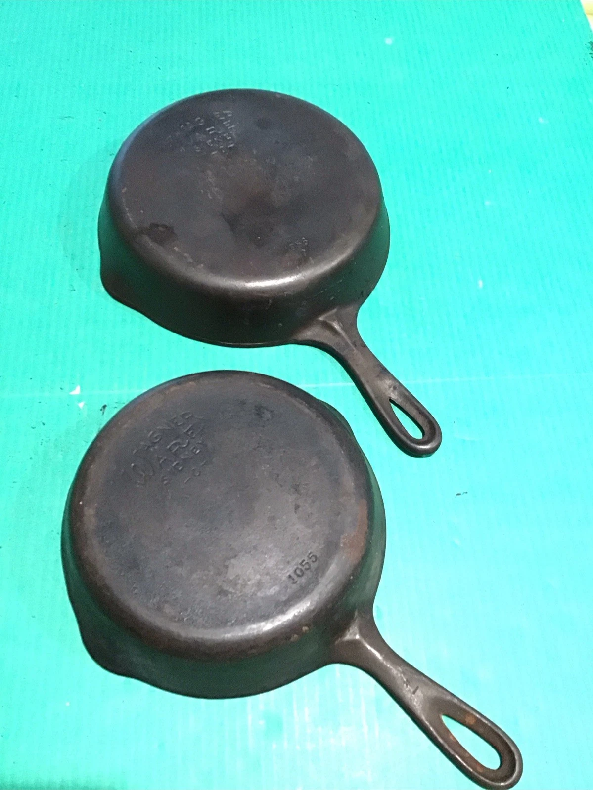 (2) Vintage Wagner Ware Sidney O Cast Iron Skillet #5 & #6 Frying Pan 1055 1056