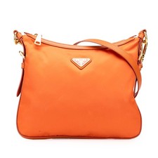 Prada Saffiano Trimmed Tessuto Zip Top Crossbody Women Orange One Size