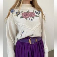 Vintage Alfred Dunner Floral Embroidered Sweater Grandma Core Cottagecore