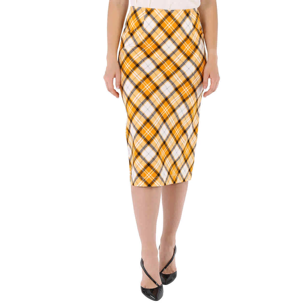 Plaid High Waist Skirt - Yellow - Pomelo Fashion