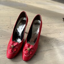 Christian Dior Vintage Pumps, NEW, Red Silk with Flower Detail, Size 8