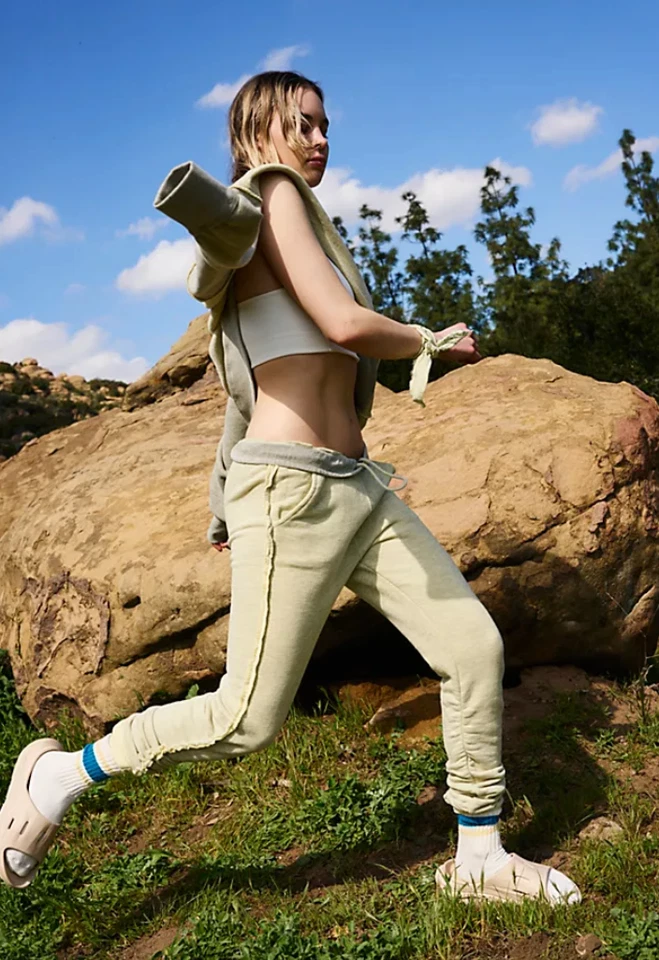 NUEVO XS Free People Movimiento Start Up Pantalones Tobillos Acanalados Sudaderas Gris Jaspeado Foto 3 de 4