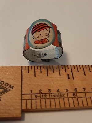 Vintage Post Raisin Bran Herby Litho Tin Metal Child Prize Ring 1948 F.A.S. FAS