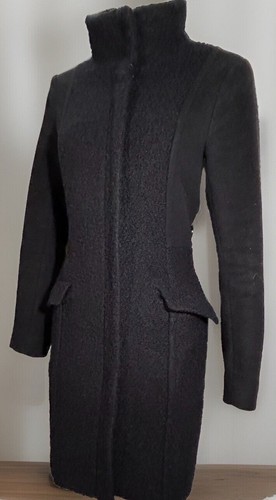 VTG Planet Black100% Lambswool Zip Up Tailored Pea Coat Textured Small VGC - Picture 15 of 20