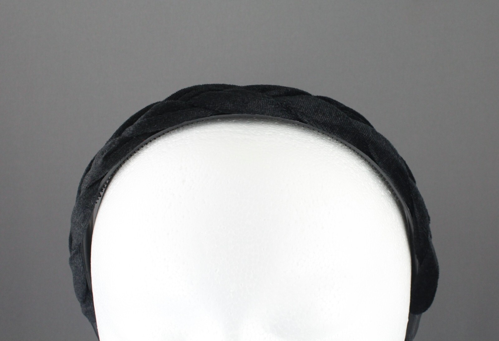 Black velvet braid headband soft fabric covered band grip teeth braided 1" wide