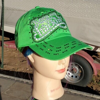 Ladies Bright Green Keep On Truckin BLING Ball Cap Hat NEW Trucker