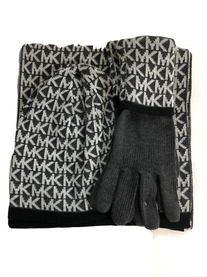 Michael Kors Knit Signature Beanie Hat w/ Matching Scarf Gloves