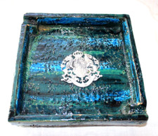 Bitossi Ceramic Ashtray LARGE Rimini Blue Blu Aldo Londi Italy Cigar Vintage