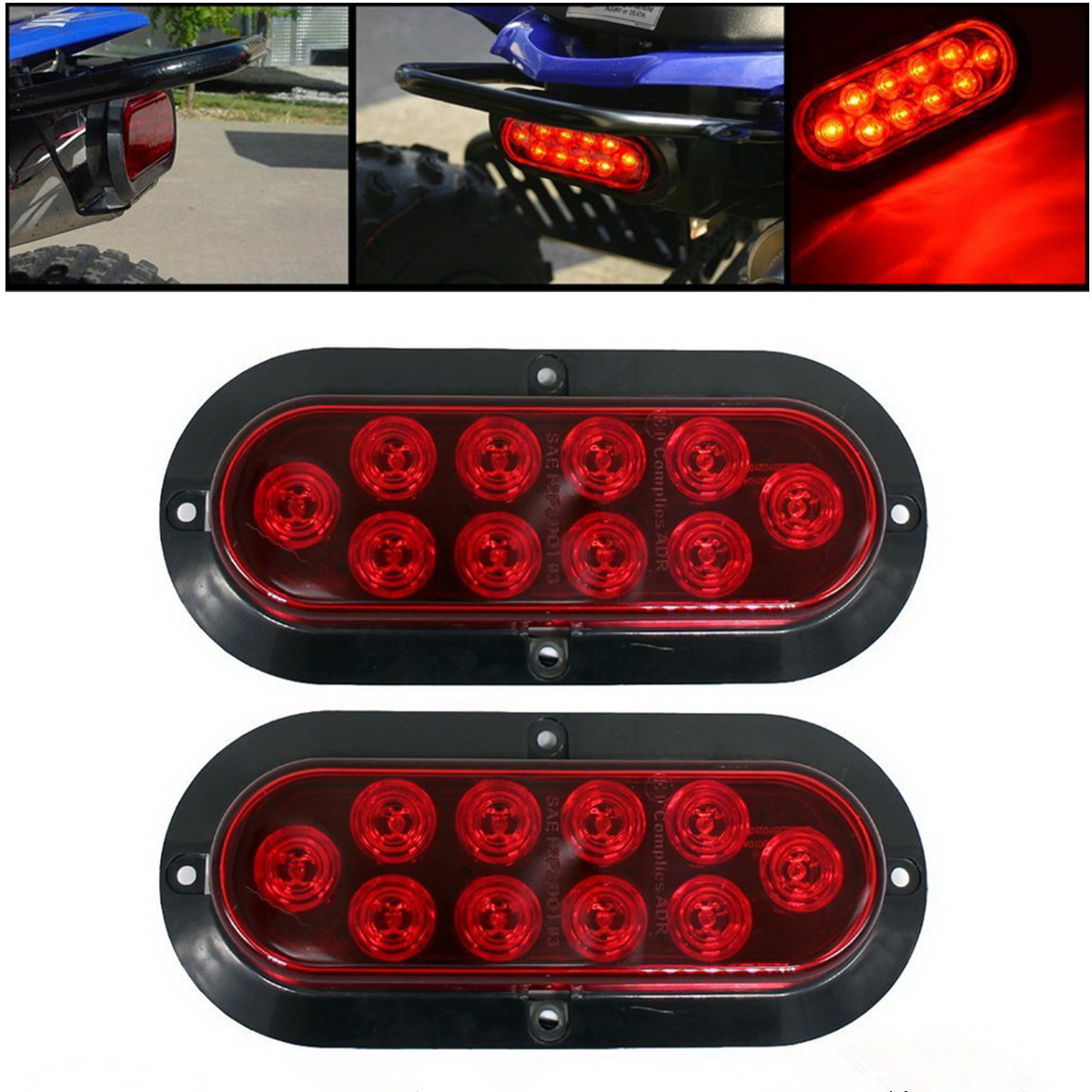 2x 6" Oval Stop/Turn/Tail Red 10LED Truck Trailer Brake Lights with