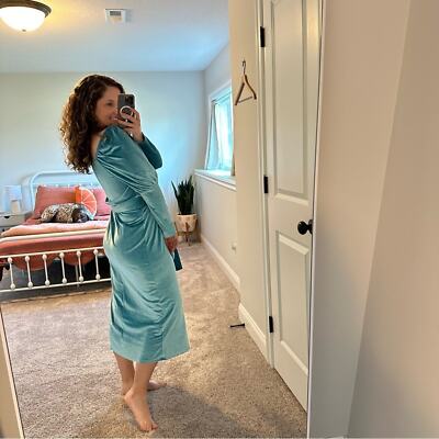ASOS Blue Velvet Long Sleeve Belted Maxi Dress 6 | eBay