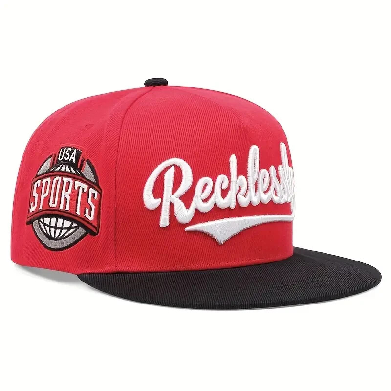 ✨Red lips embroided Hiphop hat✨ Hip Hop Snapback Baseball Cap w/ Embroidered Logo - Red, White and
