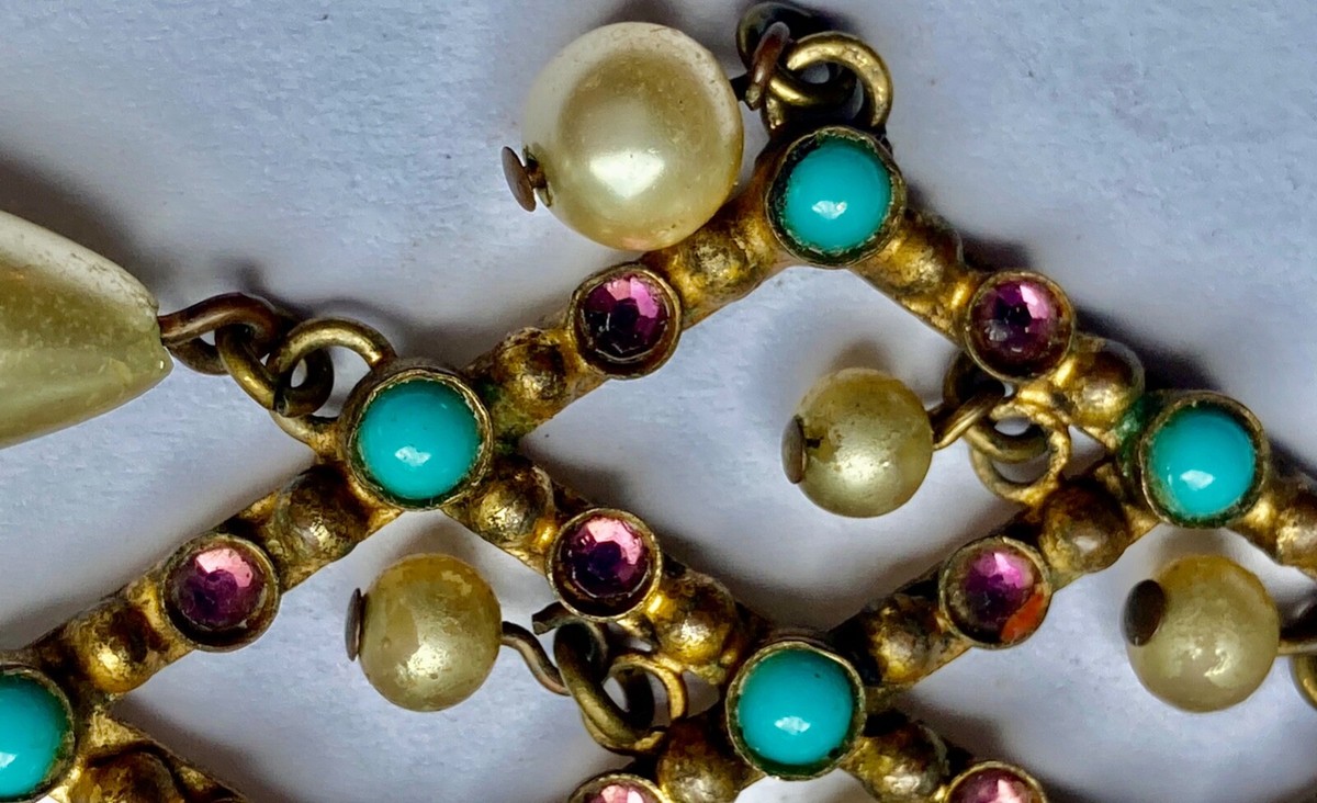 Pendentif Vintage Henri Perrichon – Turquoise Et Métal, Style Baroque Des Années 50/60