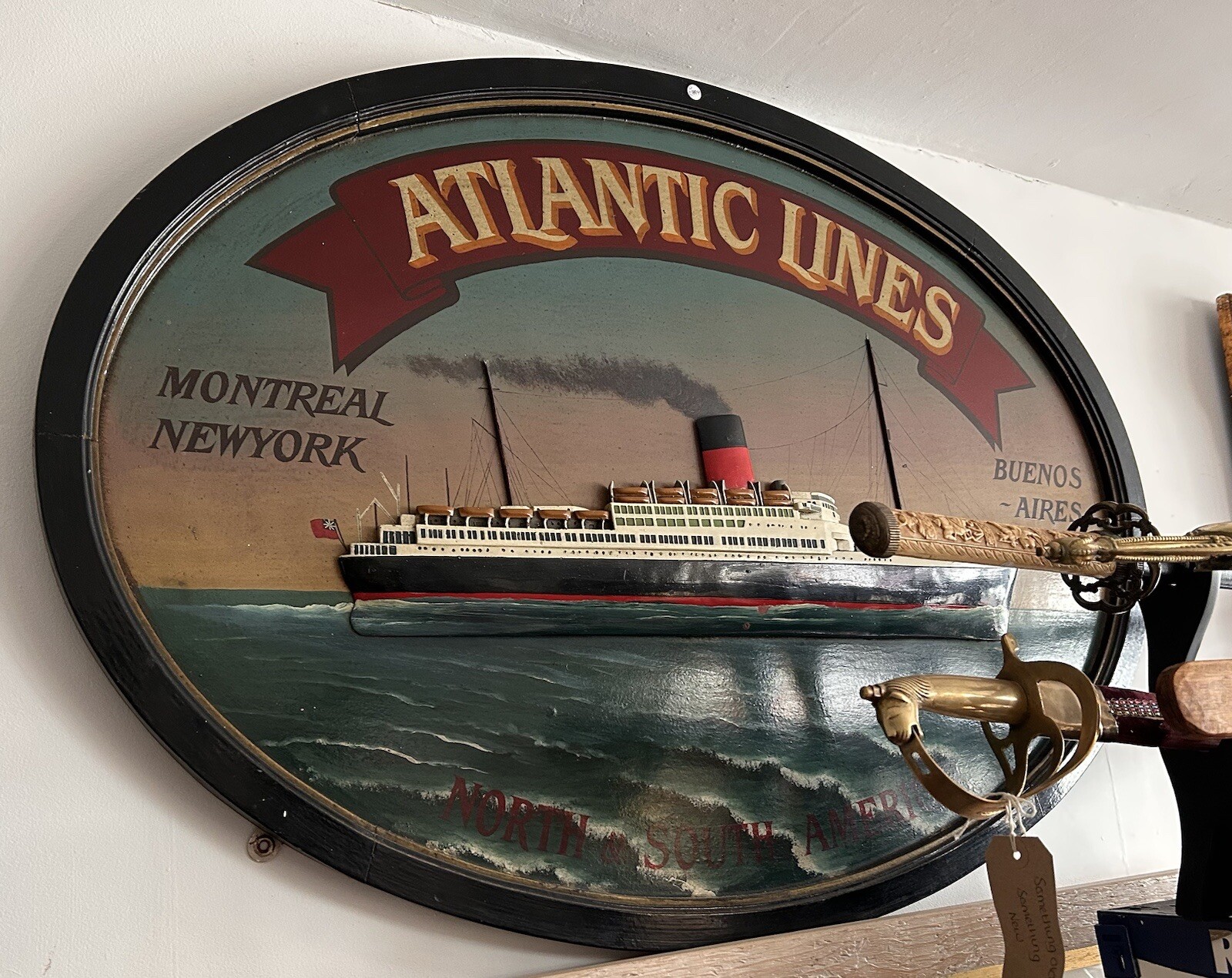 2Dimensional " Atlantic Lines" Oval Wooden Ship Sign eBay