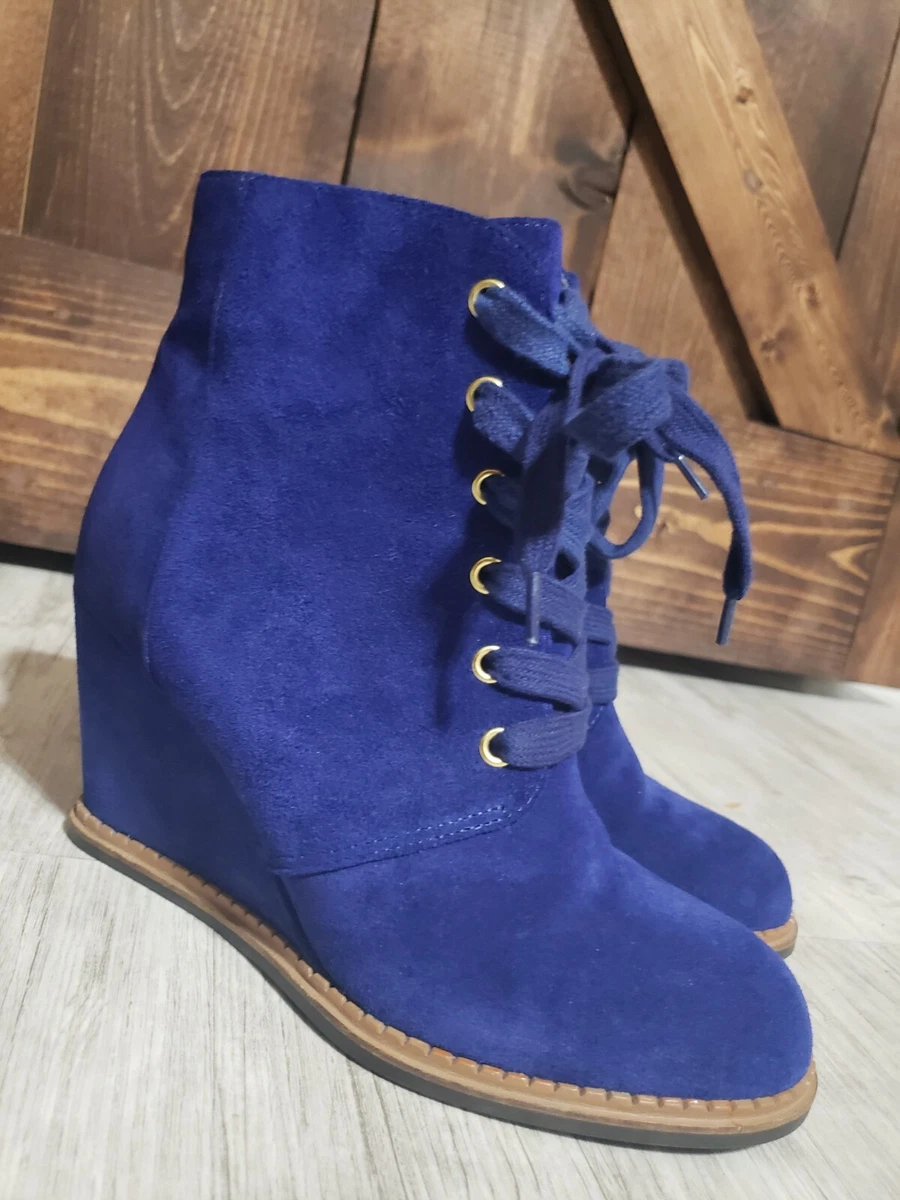 Navy blue wedge best sale boots