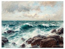 Waves Stones Sailboat B. Lindholm Tile Mural Kitchen Backsplash Marble Ceramic