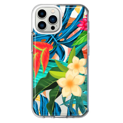 For Apple iPhone 12 Pro Shockproof Case Blue Monstera Pothos Flowers