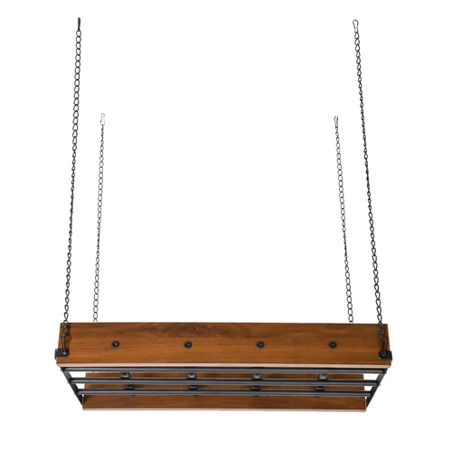 Black and Brown Ceiling Mounted Pot Rack Hanging Pots and Pans Organizer w/Hooks - Picture 6 of 6