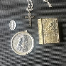 Silvertone Religious Jewelry Lot Pendant Cros...