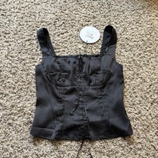 Princess Polly Black Satin Corset Bustier Top Women's XS 2 NWT Lace Up