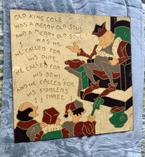 Ancien carrelage linoléum vintage "Old King Cole" des années 30, 18" x 18"
